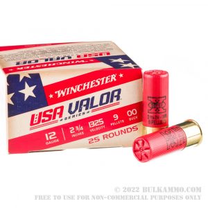 250 Rounds of 12ga Ammo by Winchester USA VALOR - 00 Buck